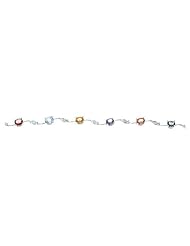 4.62CTW 18K White Gold Genuine Natural Multi-Color Sapphire and Diamond Bracelet 7"