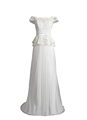 Sheath Cap Sleeves Belted Peplum Lace Organza/Satin/Taffeta/Tulle Wedding Dress 