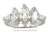 Three Stone CZ Rings - Sterling Silver Triple Marquise CZ Ring
