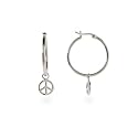 Sterling Silver Hoop Charm Peace Sign Earrings