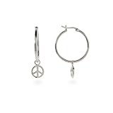 Sterling Silver Hoop Charm Peace Sign Earrings