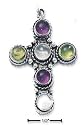 Sterling Silver 6 Stones Amethyst Peridot Moonstone Cross Charm