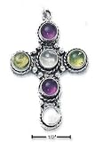 Sterling Silver 6 Stones Amethyst Peridot Moonstone Cross Charm