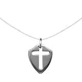 Children's Cross Necklace Sheild with Cut Out Cross Sterling Silver