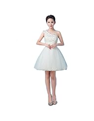 Lace-Up Applique Satin/Tulle Short One Shoulder Homecoming Dress/Bridesmaid Dress/Wedding Party Dress 