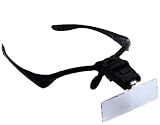 Stirnlupe im Brillengestell Design mit 2 LED Lampen inkl. Lupen verschiedener Stärke Lupenbrille mit Kopfband