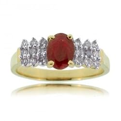 Natural Red Ruby & Diamond Waterfall Ring in Yellow Gold