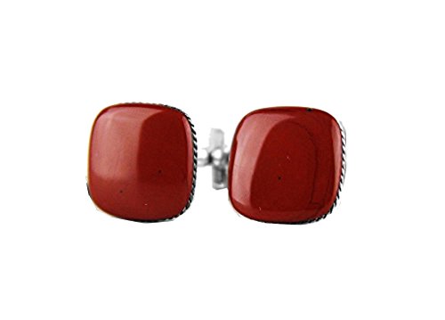 DAVID YURMAN 17mm POPPY JASPER STREAMLINE CUSHION DOME CUFFLINKS ST.SILVER # 650