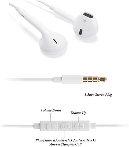 SuperTonic Replacement Handsfree Stereo Earbuds, Earphone, Headphone, Headset with Quality Mic and Remote Volume Control Plus 4ft iPhone Lightning Charging Cable (White)