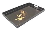 Japanese Crane Plastic Lacquer Dinner Serving Tray 19x12in #TY5