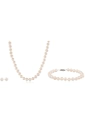 Sterling Silver White 6-7mm Freshwater Cultured Pearl Necklace, Bracelet and Earrings Set