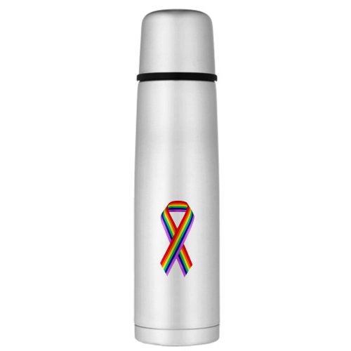 Large Thermos Bottle Gay Pride Rainbow Ribbon