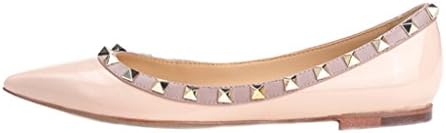 Littleboutique New arrival Women Girls Burnished Pointed Flat Shoes Ballet Flat Pumps Rivet stud Punk Shoes nude 8