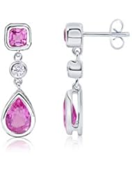 Emerald Cut, Pear Pink Sapphire and Diamond Earrings in 14K White Gold