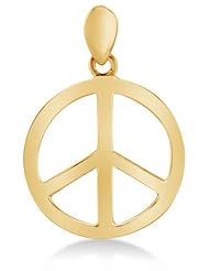 Solid 14K Yellow Gold Classic Peace Sign Ladies Pendant Charm (Height = 5/8" , Width = 5/8")