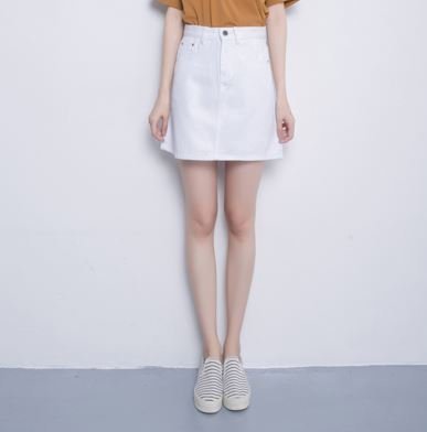 (ALLURE) デニム 台形 スカート ミニ タイト シンプル 白 黒 ピンク 薄青 青 濃青 AF0510