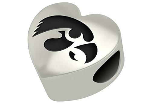 Iowa Hawkeyes Sterling Silver Heart Bead Fits Most European Style Bracelets