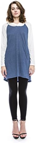 PURSON Women's Long Sleeve Raglan Tunic with Hoodie and Pocket Large Blue