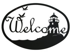 Lighthouse and Birds Welcome Sign- Large - Seventeen and a Half Inches Wide