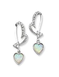 Sterling Silver Created Opal and CZ Heart Earrings QE3135"