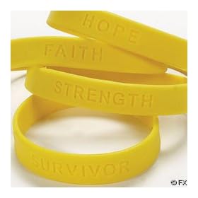 Click here to buy 72 YELLOW SILICONE CANCER AWARENESS BRACELETS (Receive 72 Per Order).