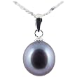 Freshwater Cultured Oval Shape 9-10mm Black Pearl Pendant with 18K White Gold, 16" Sterling Silver 1MM Cable Chain