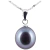 AugustinaJewelry Freshwater Cultured Oval Shape 9-10mm Black Pearl Pendant with 18K White Gold, 16" Sterling Silver 1MM Cable Chain