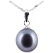 Freshwater Cultured Oval Shape 9-10mm Black Pearl Pendant with 18K White Gold, 16" Sterling Silver 1MM Cable Chain