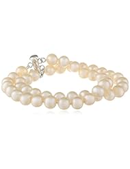 Sterling Silver 2-Row White A Grade 7.5-8mm Freshwater Cultured Pearl Bracelet, 8"