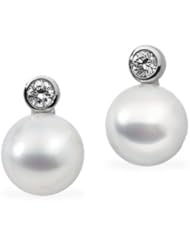 18K Palladium White Gold Pair 1/2Cttw/12.00mm Full Butt South Sea Cultured Pearl & Diamond Earrings