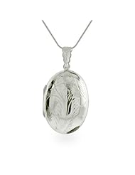 Large Oval Etched Sterling Silver Locket