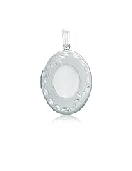 Sterling Silver Oval Floral Pendant Photo Locket (17 x 31 mm)