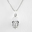 Small Three Dimensional Skull in Sterling Silver on a 20" Rhodium Box Chain, #8291
