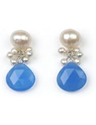 Meg Carter Designs Blue Calcite and Freshwater Pearl "Audrey Drops" Earrings in Azure