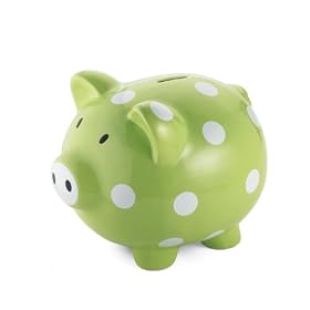 Mud Pie Baby Ceramic Polka-Dot Piggy Bank, Green/White