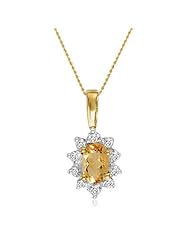 10K Yellow Gold Oval Citrine and Diamond Pendant (1/2ct tgw 18" Chain)