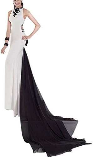 Oailiya Women's Mermaid Chiffon Wedding Dress Size 12 White And Black