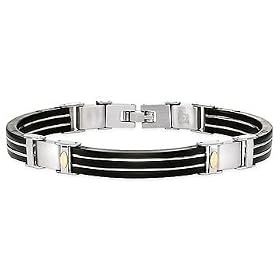 Mens Stainless Steel and Rubber Bracelet w/ Gold