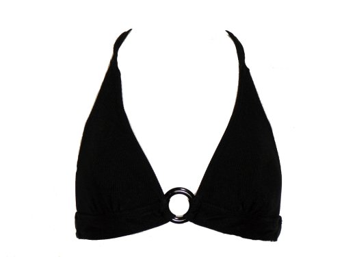 Athena Textured Black Halter Swimsuit-top w/Ring