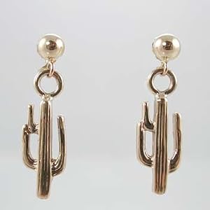 Southwestern Native American Handcrafted Saguaro Cactus Dangle Earrings in 14 Kt. Gold, #10426