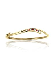 0.28ct White Diamond Ruby Accented Bangle 14k Gold