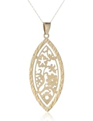 14K Italian Yellow Gold Marquise Shaped Fancy Filigree Design Pendant Necklace, 18"