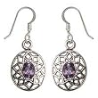 Girls Earrings in Sterlong Silver With Amethyst Gemstone Hand Engraved Indian Style 1.25 inches (erg050)