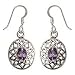 Girls Earrings in Sterlong Silver With Amethyst Gemstone Hand Engraved Indian Style 1.25 inches (erg050)