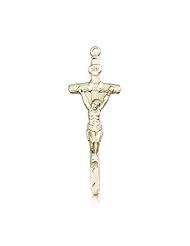Large Detailed Mens 14kt Solid Gold Pendant Papal Highest Quality Crucifix Cross Medal 1 3/8 x 1/2 Inches -0564- Comes with a Black velvet Box