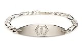 American Medical ID Sterling Silver Premier Embossed Mens Medical ID Bracelet with 8