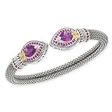 925 Silver, Amethyst & Rhodolite Bracelet with 14k Gold Accents- 7 IN (2.95ctw)