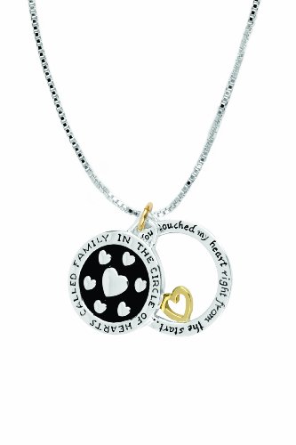 14k Yellow Gold Overlay Sterling Silver “Life Travels A Path Of Love Towards The Future Until It Arrives Where It Began In The Circle Of Hearts Called Family” Two-Tone Circle Heart Pendant, 18″