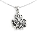 Celtic Knot Irish Shamrock 3-Leaf Clover Sterling Silver Pendant with 18" Necklace