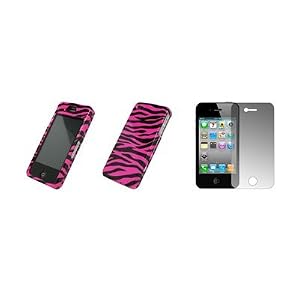 Apple iPhone 4 - Premium Hot Pink and Black Zebra Stripes Design Snap-On Cover Hard Case Cell Phone Protector + Crystal Clear Screen Protector for Apple iPhone 4